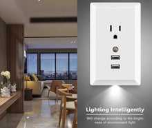Wall Outlet Adapter with LED Night Light and 2 USB Ports Built-in Light Sensor Support 2.4A USB Smart Fast Charging