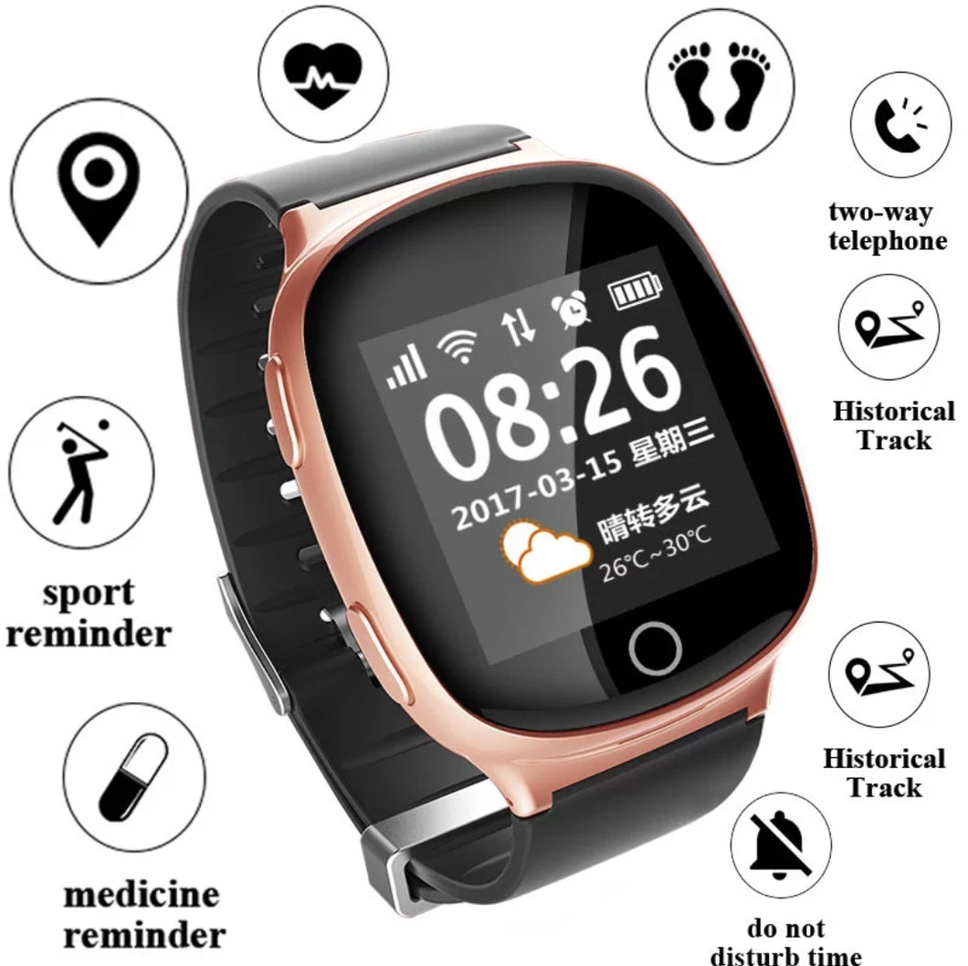 Elderly GPS Tracking Wristwatch GPS+LBS+WIFI Positioning Heart Rate Tracker SOS Medicine reminder