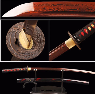 Red Damascus Blade Samurai Sword