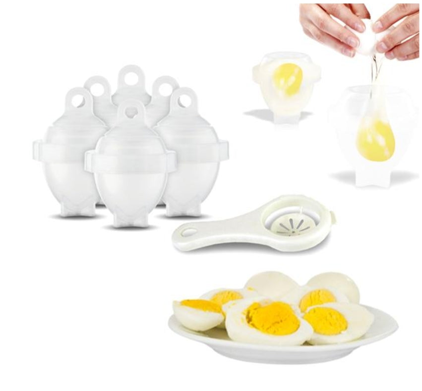 6 Pack: No-Peel Hard-Boiled Egg Cookers With Bonus Egg White Separator