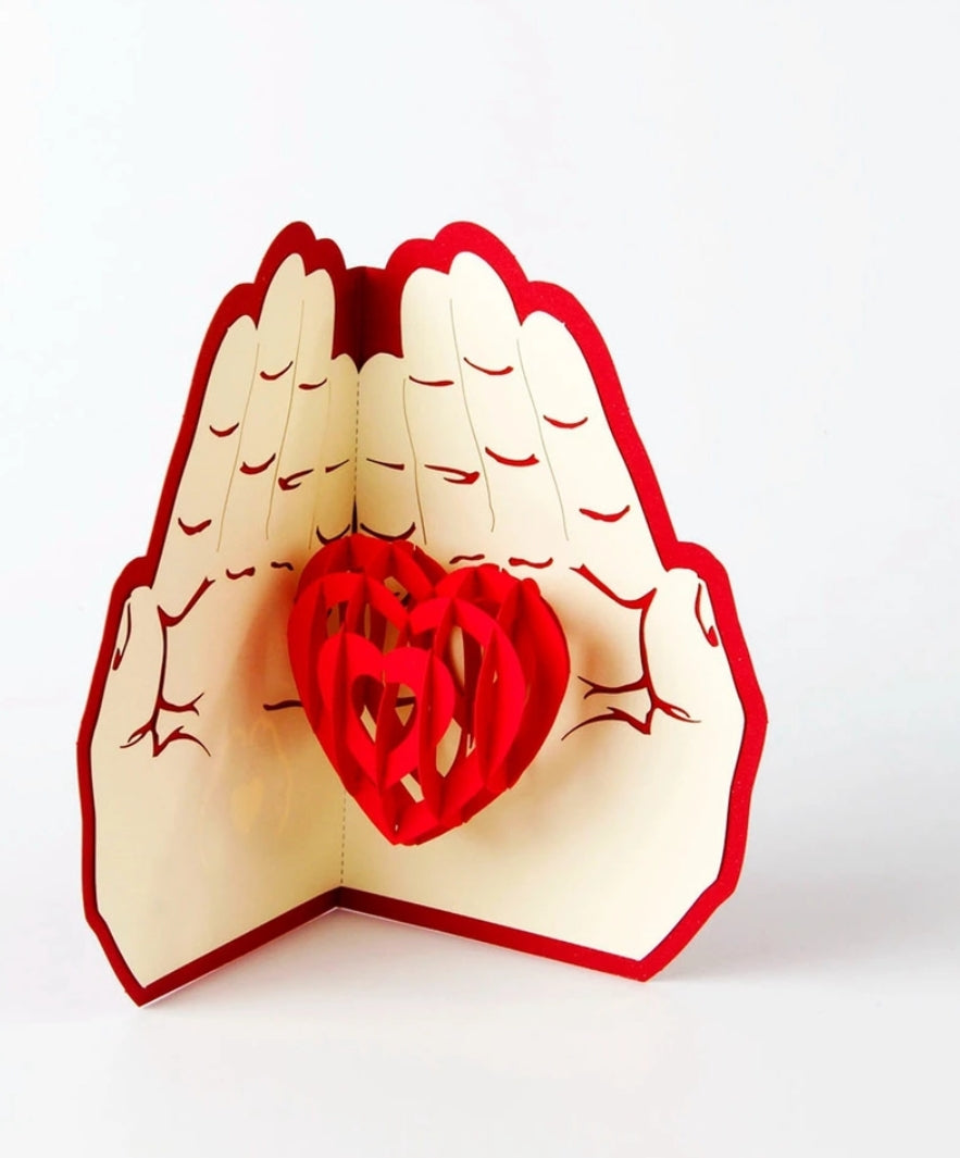 3D Handmade Love in the Hand Pop Up Card