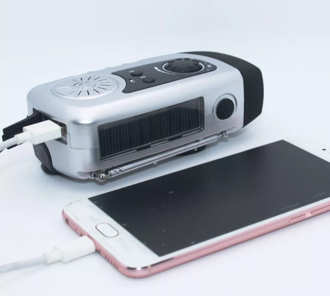 Waterproof Hand Cranking and Solar Powered Emergency Universal USB phone charger, Flashlight Radio