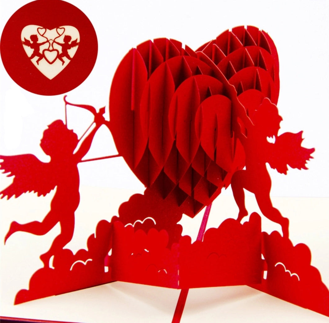 3D Handmade Pop Up Cupids Arrow&Heart Card