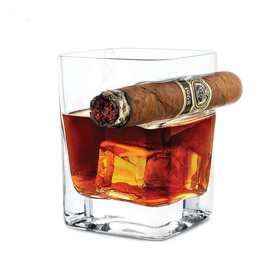 Crystal Glass Cup With Cigar Groove Rack